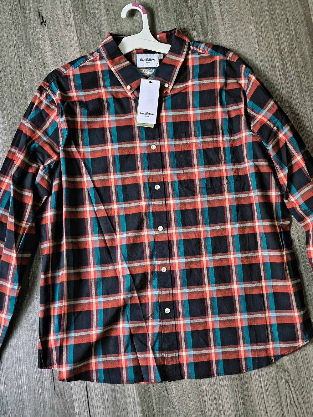 Goodfellow & Co Black, Red & Teal Plaid Button-Down Shirt - Men's